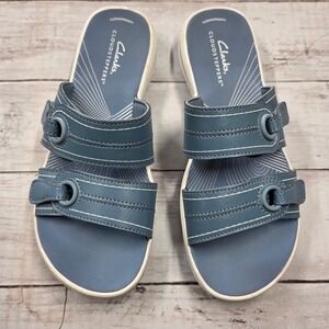 Clarks Cloudsteppers Slide Sandals Womens 6M Blue Cushion Soft Adjustable Straps